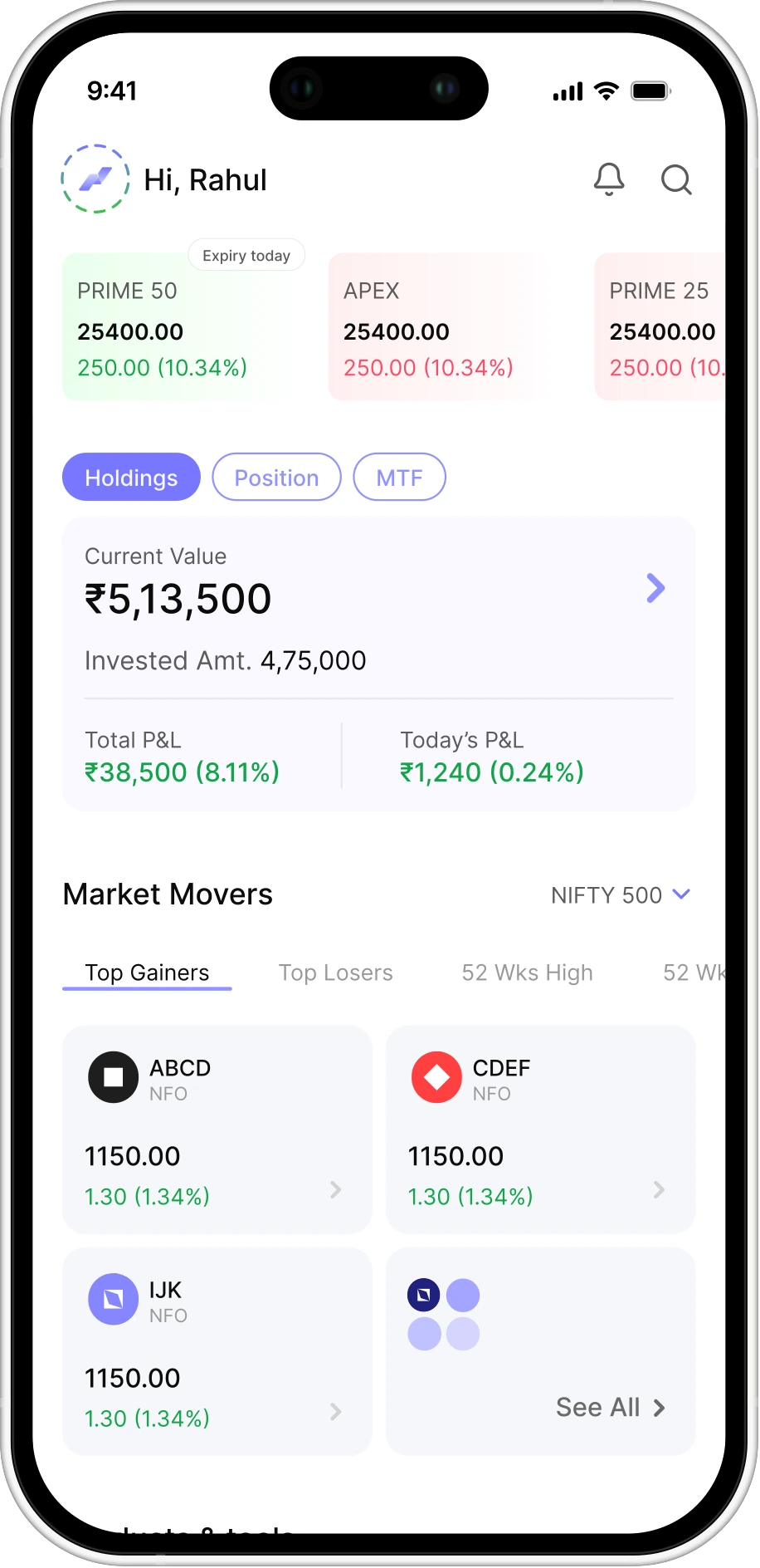 Portfolio overview with performance summary